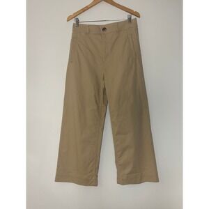 Club Monaco Khaki Tan Wide Leg Cropped Trousers Pants Size 8 Stretch Cotton